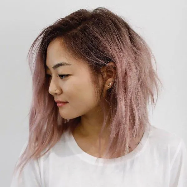 Dusky pink color on A-lin bob style