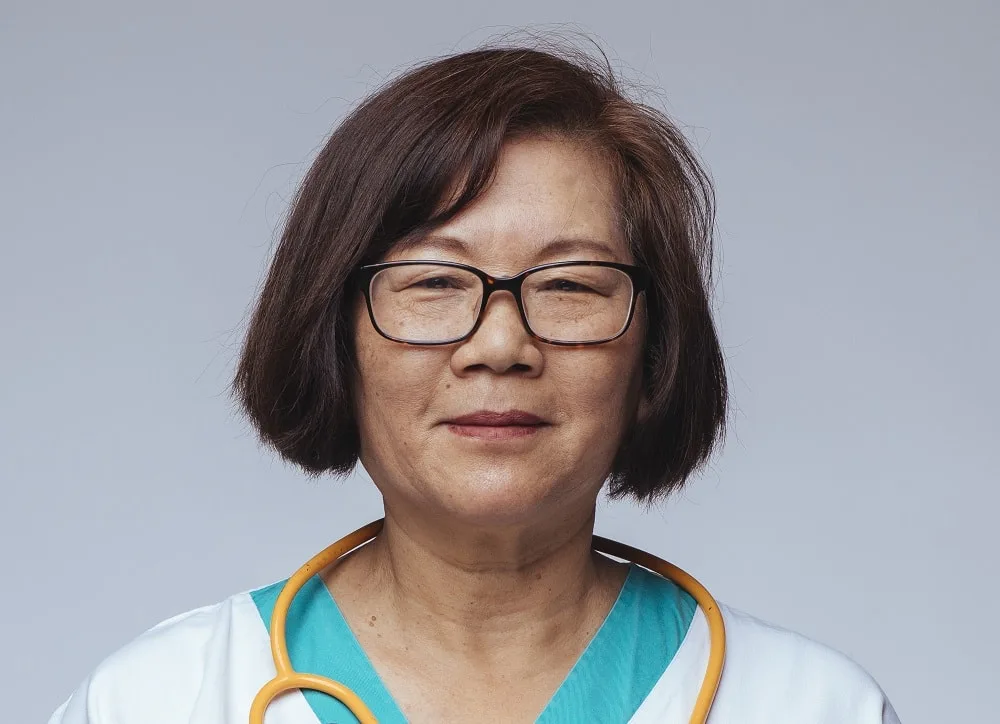 bob hairstyle for Asian women over 50 with glasses