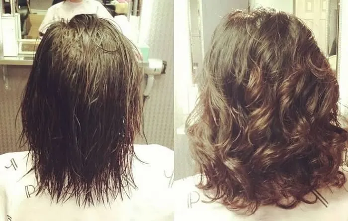 before and after look of body wave perm short hair