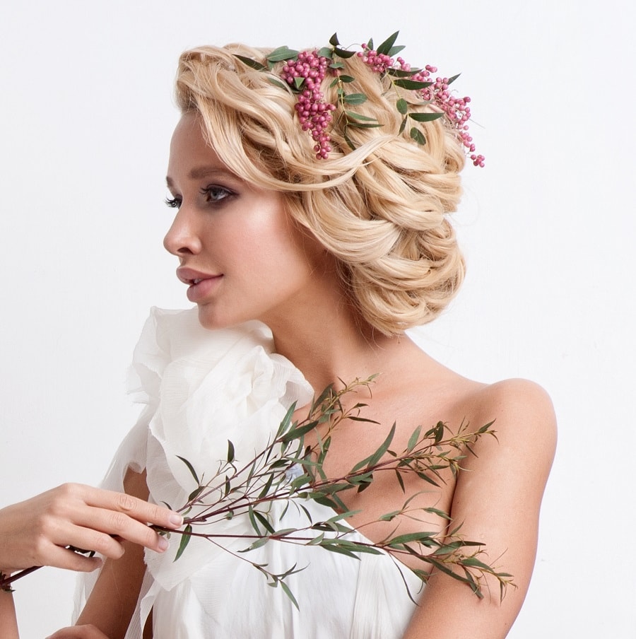 boho wedding hairstyle for one shoulder dress