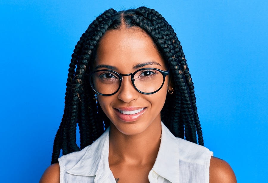Box braids for black women with glasses