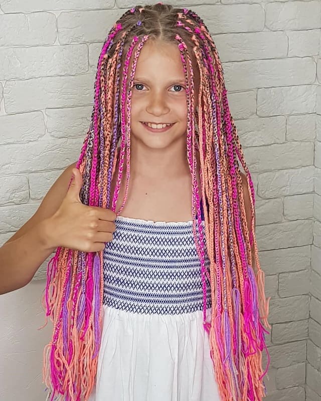 Kids Knotless Box Braids With Beads