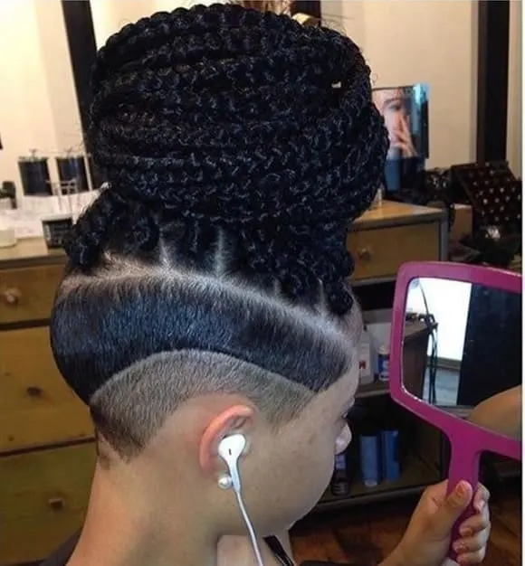 box braid updo with shaved sides