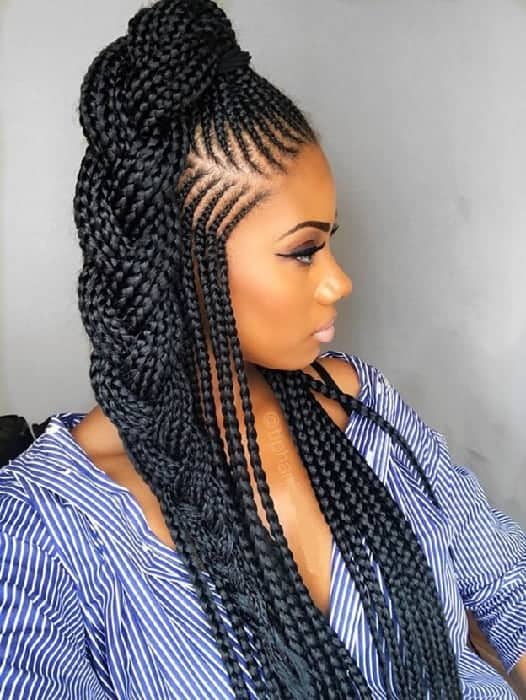 box braid half updo for black women