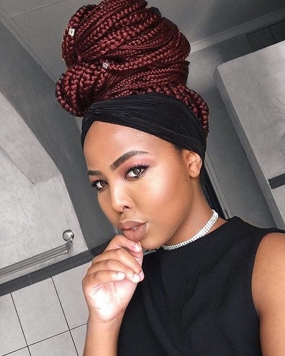 box braids updo with accessories