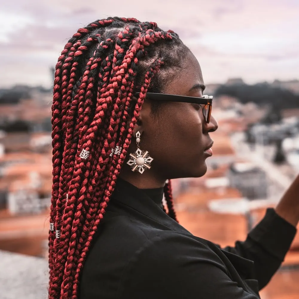 box braids with beads and glasses