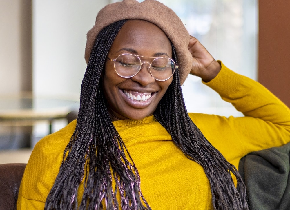 box braids with glasses and beret