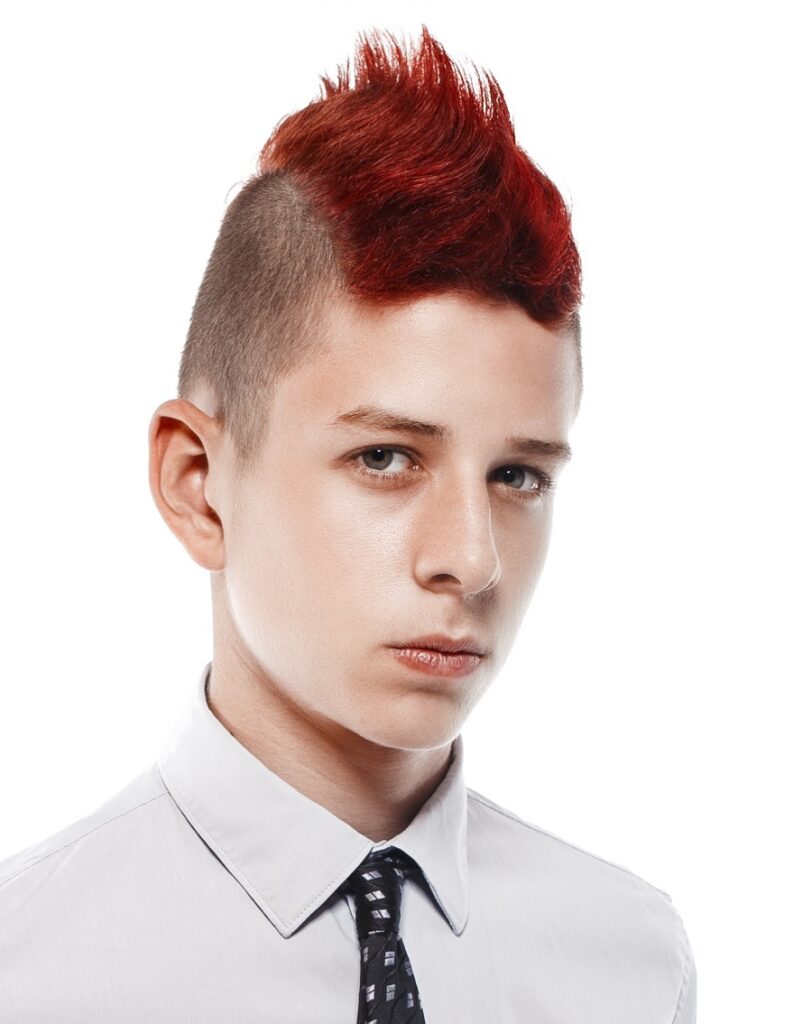 boys colored mohawk with long top and short sides