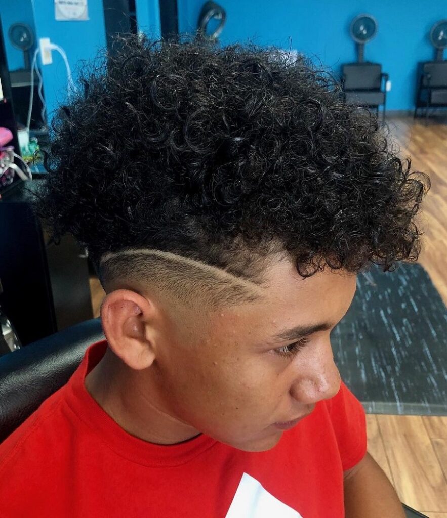 boys curly top with design