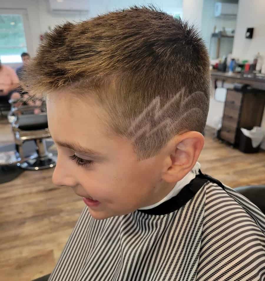 boys long top short sides hair with design