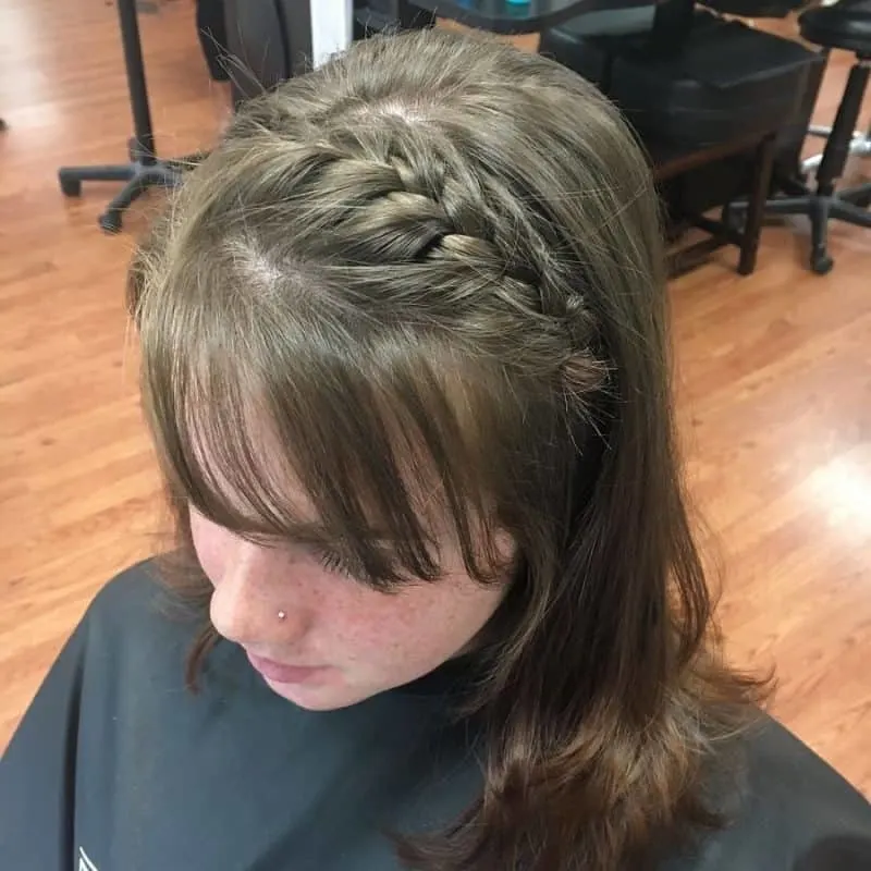 braid with bangs for medium hair
