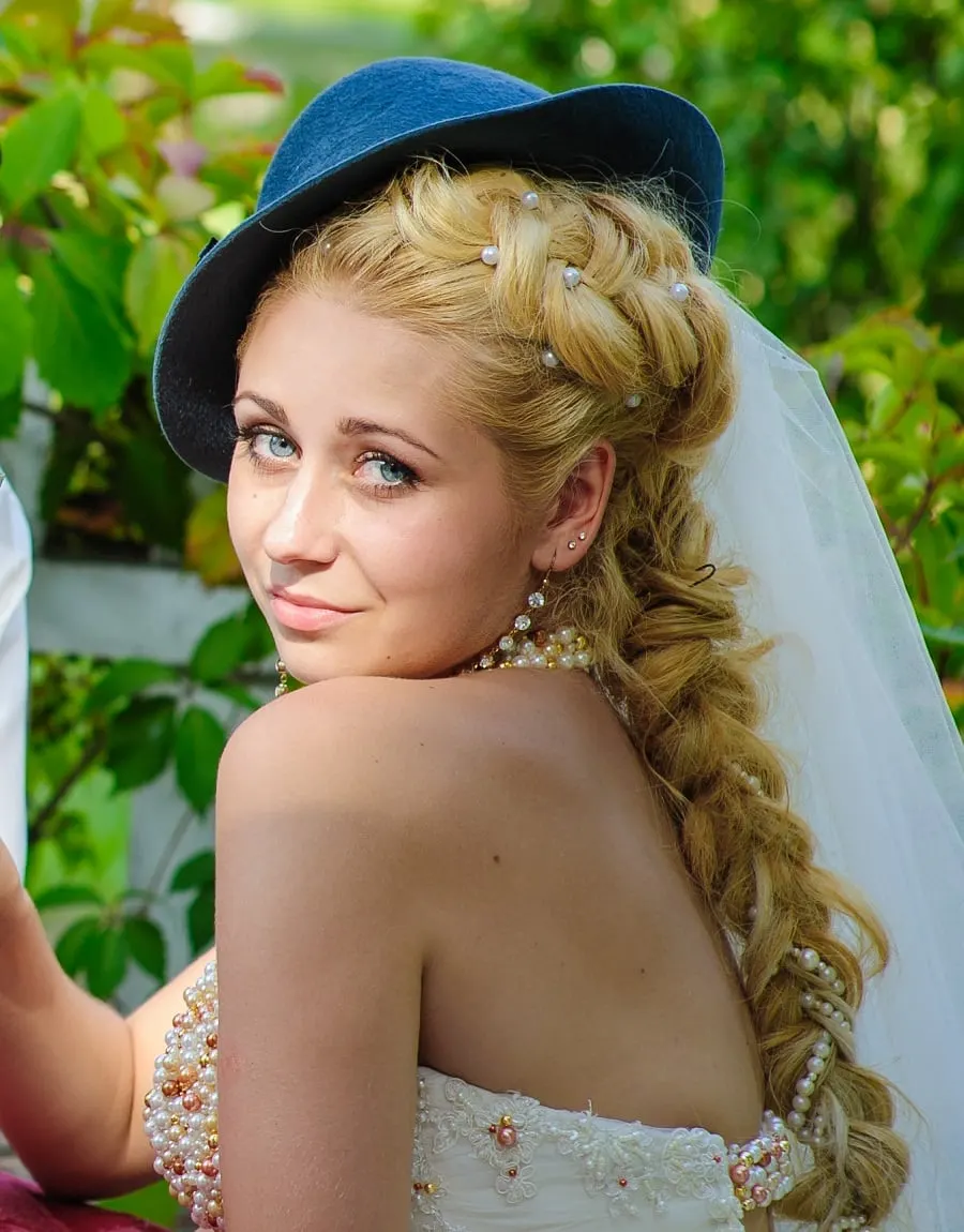 braid with hat for wedding