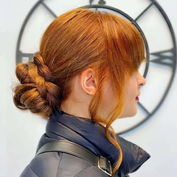 braided bun with bangs