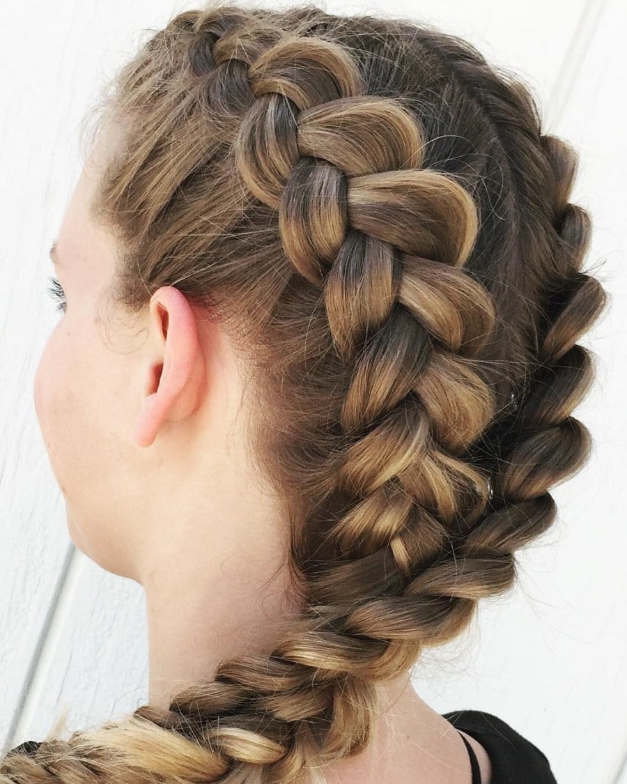 braided hair with golden blonde highlights