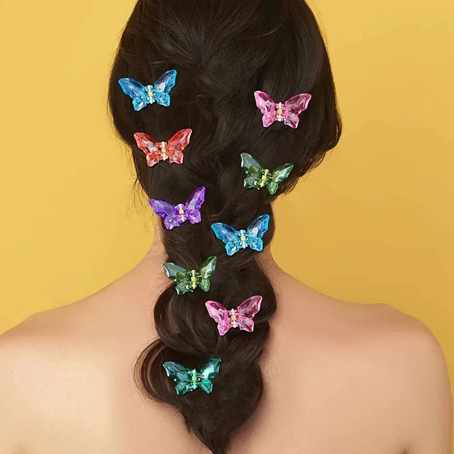 braided hairstyle with butterfly clips