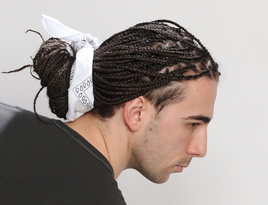 Braided man bun with bandana