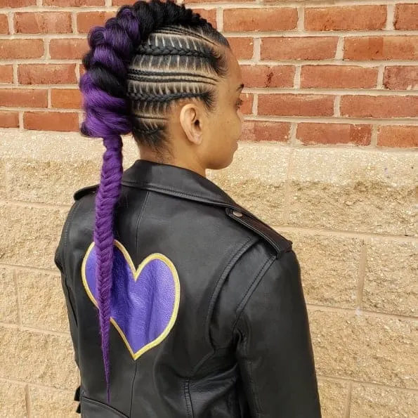 braided mohawk hairstyles with purple weave