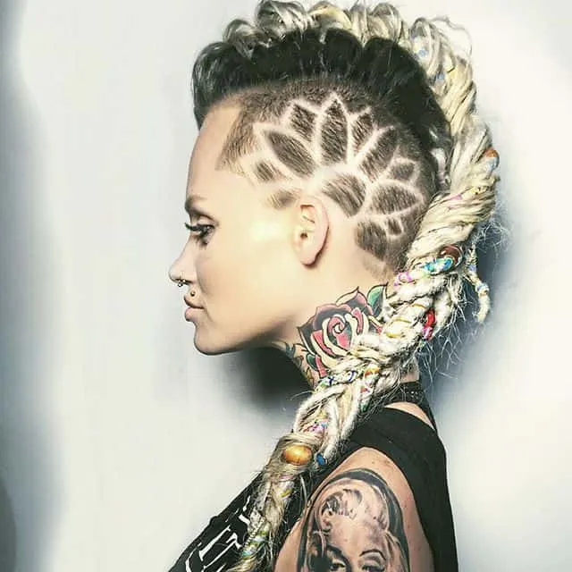 braided mohawk with shaved sides and design
