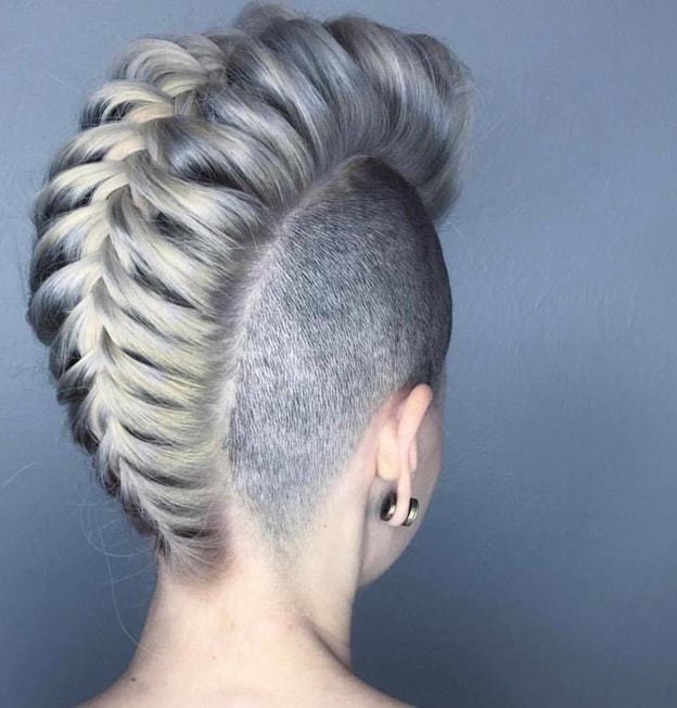 chunky braided mohawk with shaved sides
