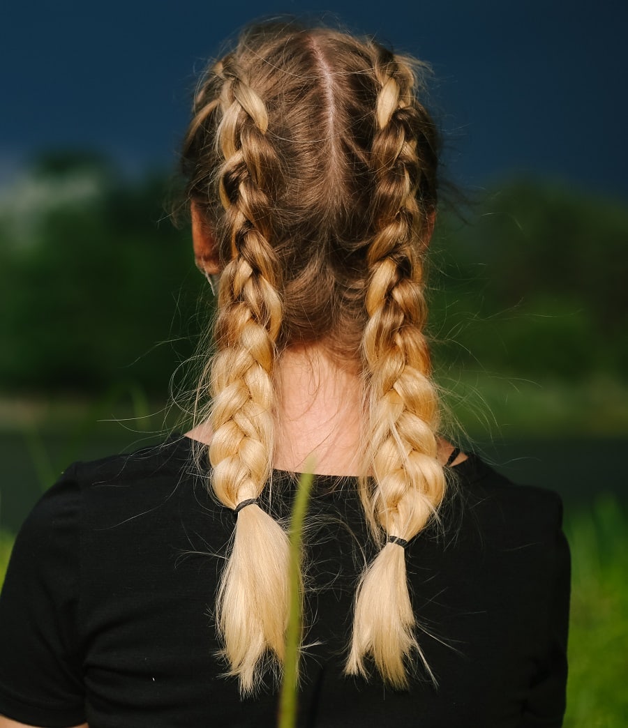braided pigtails with blonde ombre hair