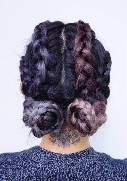 Braided low space buns