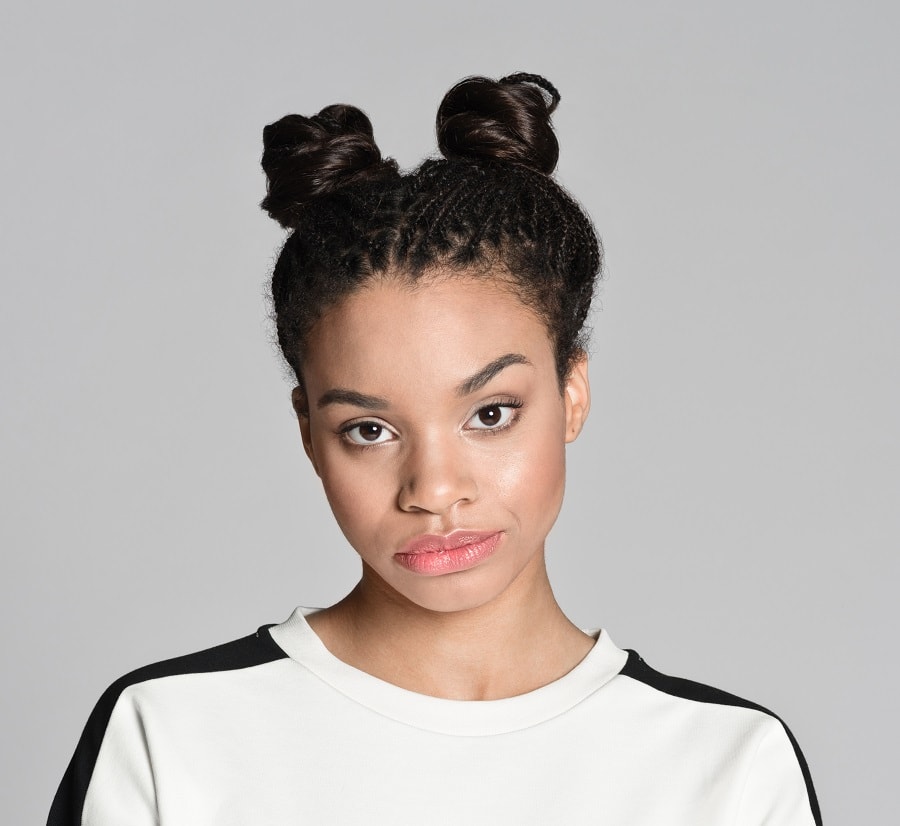 braided space buns for mixed girls