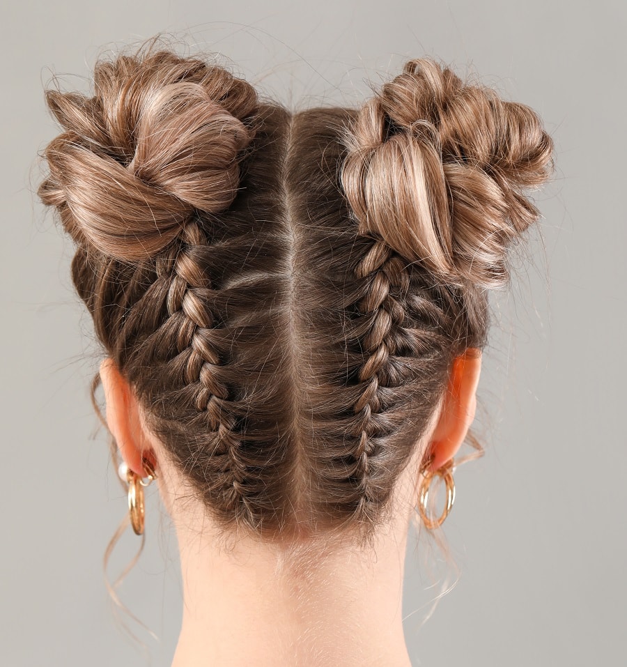 braided space buns hairstyle for softball