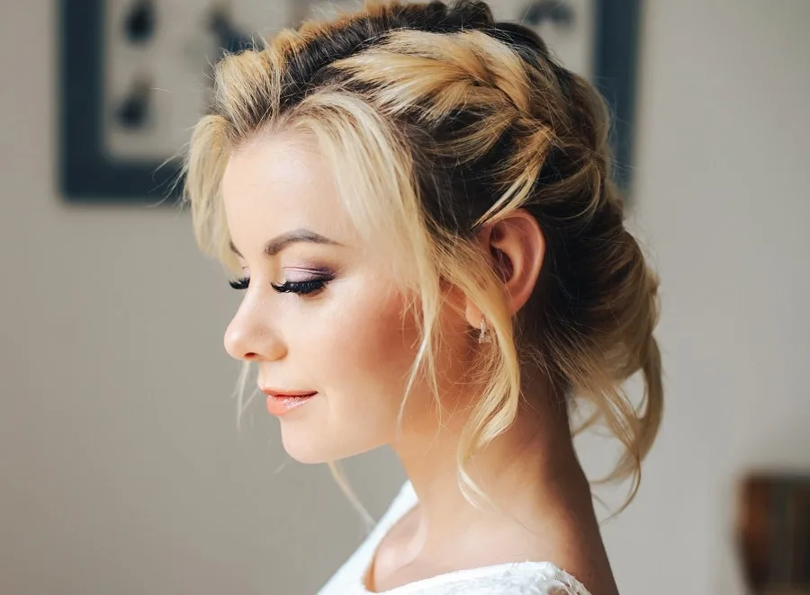 braided updo hairstyle for big forehead