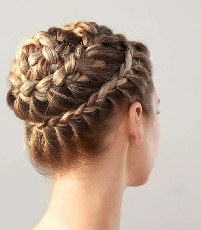braided updo hairstyle for yoga