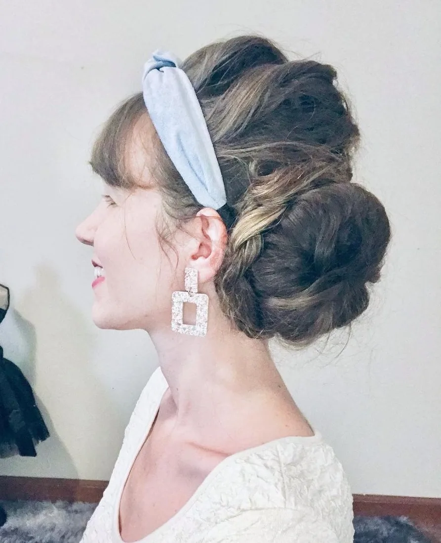 braided updo with bangs and headband