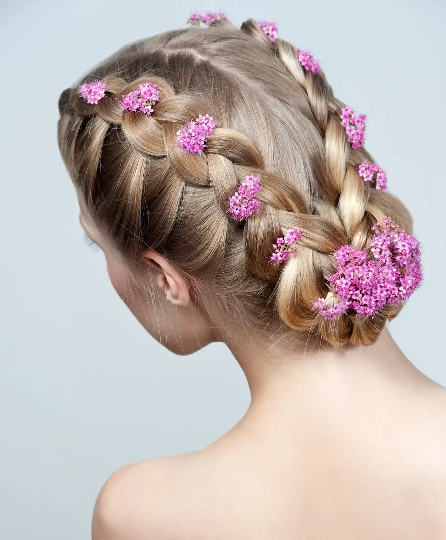 braided updo with flowers for wedding