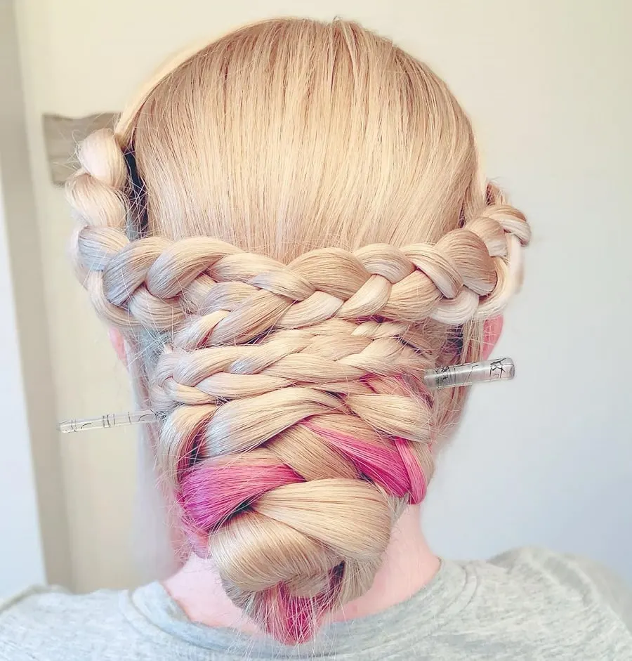 braided updo with hair stick