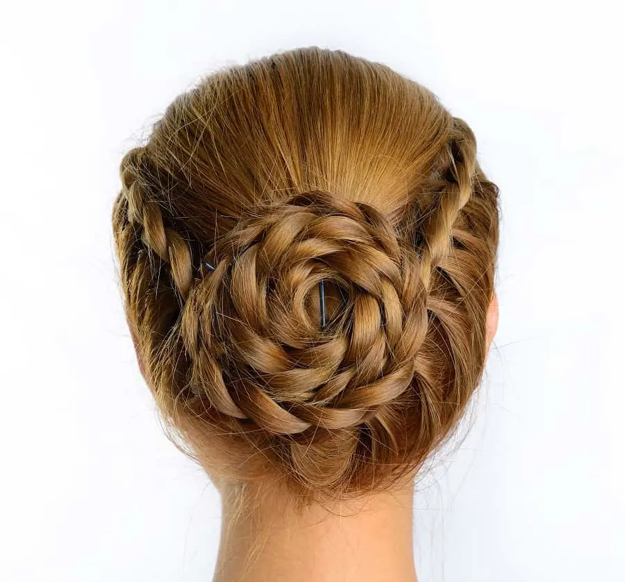 braided updo with long straight hair
