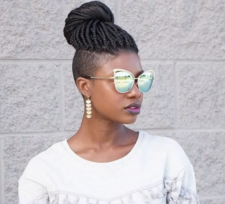 Feathered Braided Bun with Shaved Sides