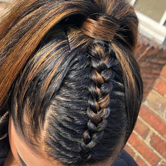 reverse braided ponytail with weave