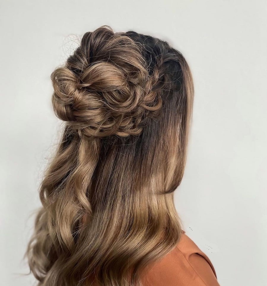 hair half up half down hairstyle for bridesmaids
