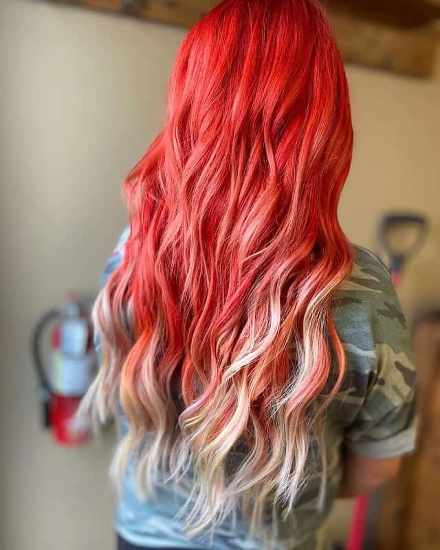 bright red hair with blonde highlights