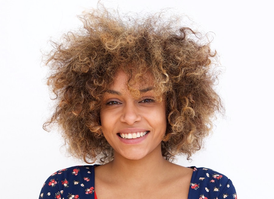 Brown afro hairstyle for black women with square faces