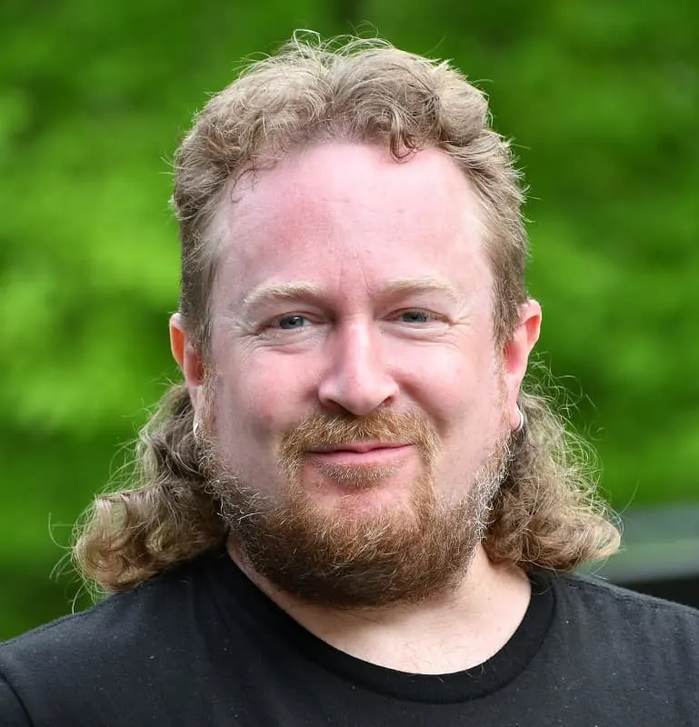 brown curly mullet for men