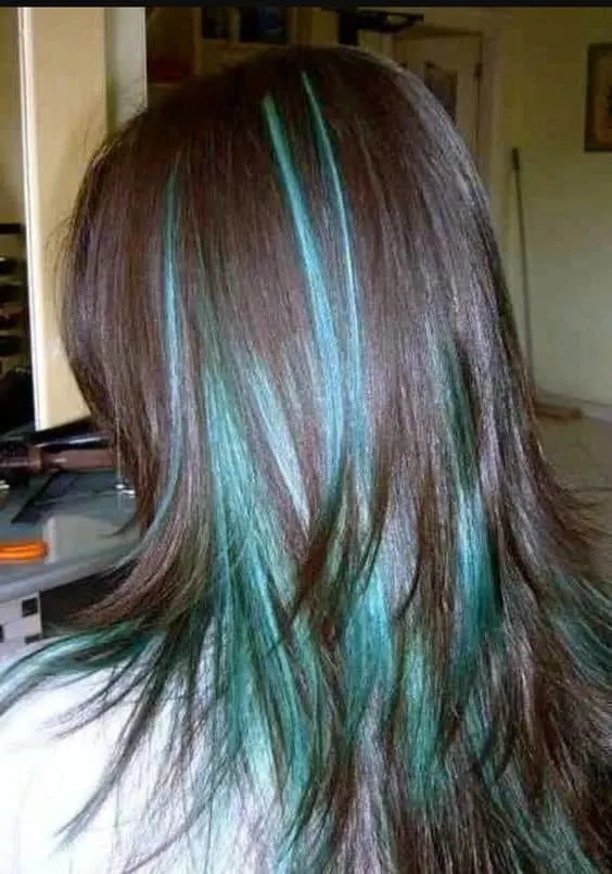 teal blue highlights on brown hair