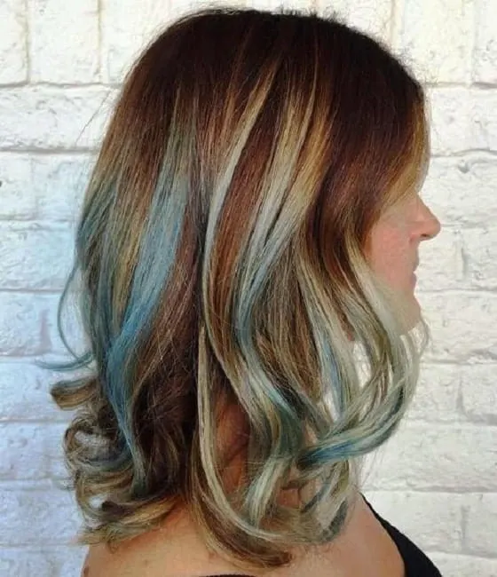 Medium Brown Hair with Blue Highlights