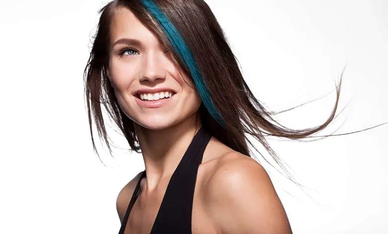 Brown hair with blue highlights
