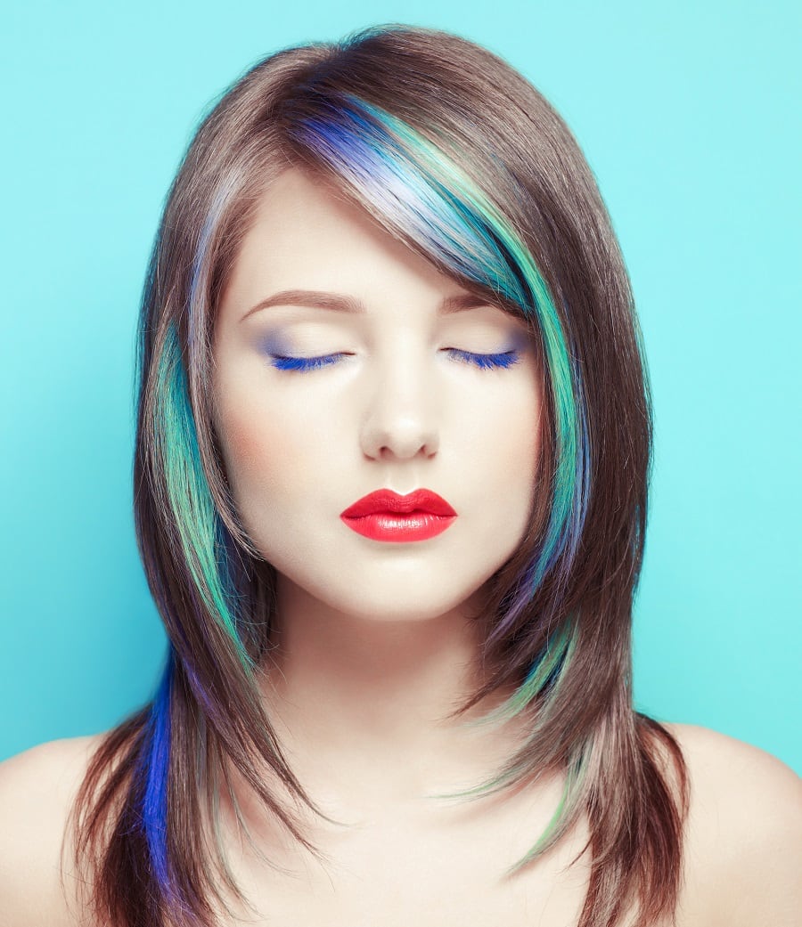 brown hair with blue highlights