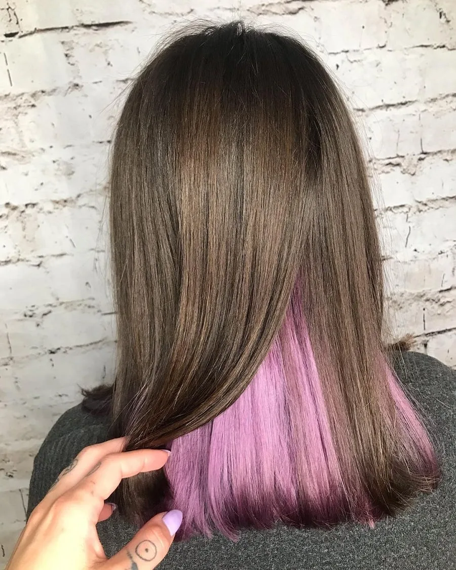 brown hair with pastel purple underneath