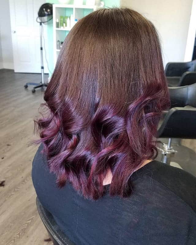 chocolate brown hair with deep purple tips