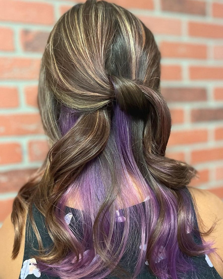 brown hair with purple underneath