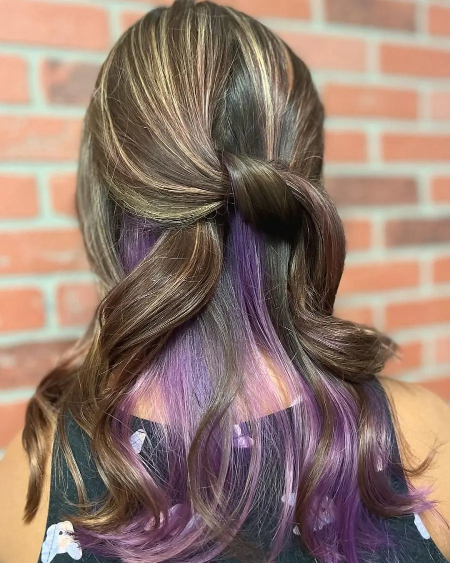 17 Brown Hair Ideas With Black Blue Pink And Purple Underneath 