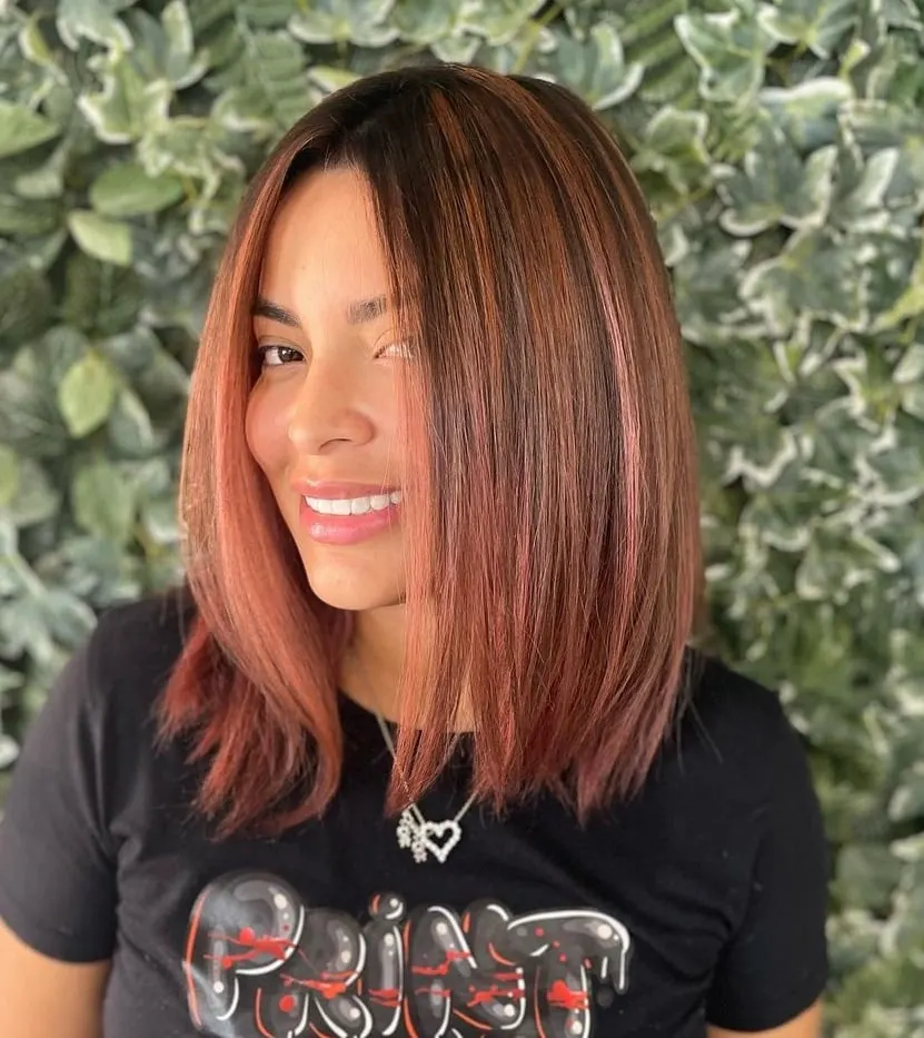brown hair with rose gold highlights
