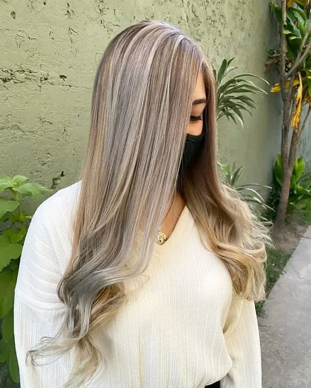 brown hairstyle with silver highlights