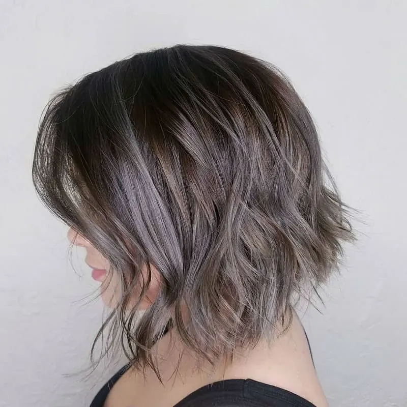 brown hairstyle with silver highlights